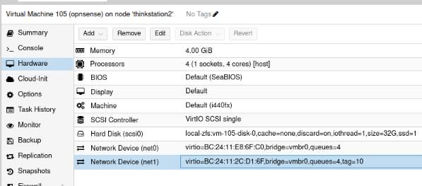 opnsense VM interface config